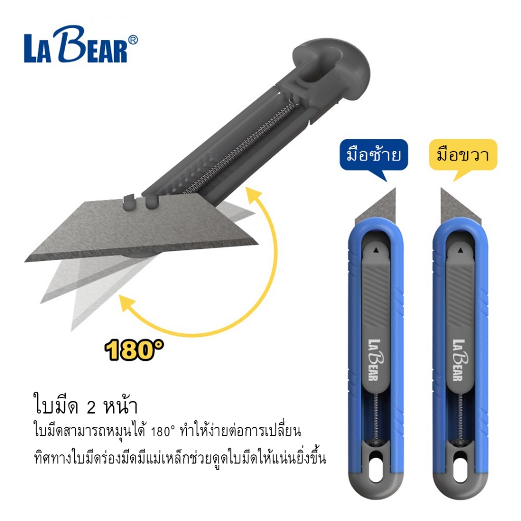 LABEAR มีดคัตเตอร์อัตโนมัติ สำหรับมือซ้ายและขวา ระบบเก็บใบแบบสปริงนิรภัย มีดเอนกประสงค์