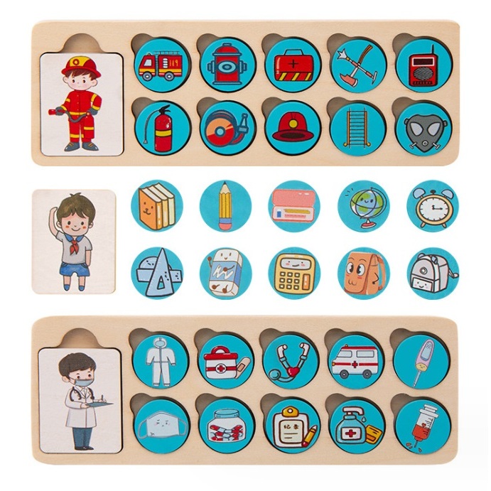 Career Pairing Battle Game ของเล่นไม้จัดกลุ่มอาชีพ เสริมทักษะมอนเตสซอรี่ ข้อสอบสาธิต Occupation Puzzle