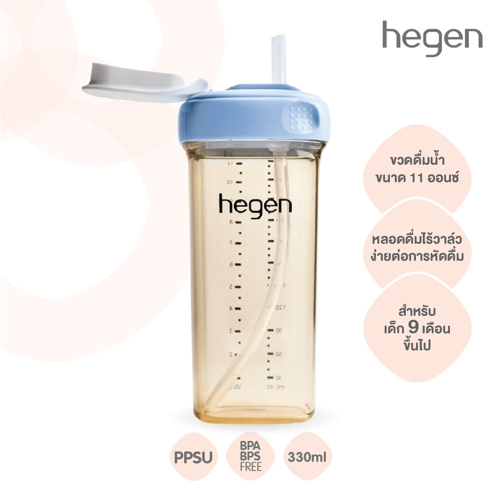 Hegen PCTO ขวดหัดดื่มพร้อมหลอด ขนาด 11ออนซ์ / 330มล. Straw cup PPSU - Bllue