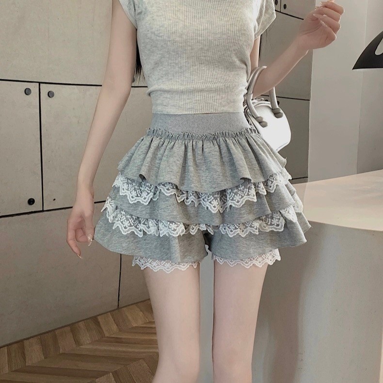 Vogue🌟พร้อมส่ง🌟 กางเกงขาสั้น เอวสูง ดีเทลลูกไม้รอบตัว น่ารักมาก (2660) -NZ-XM - รูปที่ 2