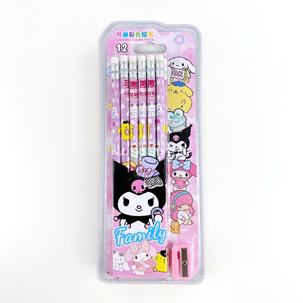 พร้อมส่ง ดินสอสีไม้ 12สี พร้อมกบเหลา ลายการ์ตูน