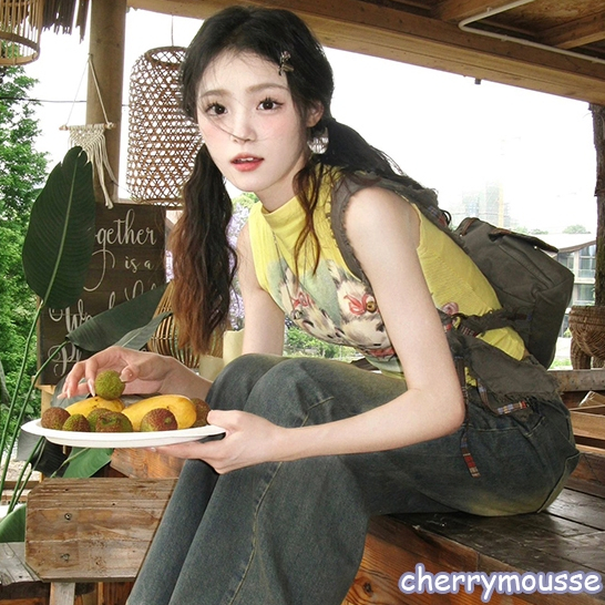 （cherrymousse）เสื้อยืดครอป แมวน่ารัก เก๋ Crop top ครอปผ้าคอตตอนพอดีตัว 🧸 ลายใหม่ล่าสุด (S M L XL)