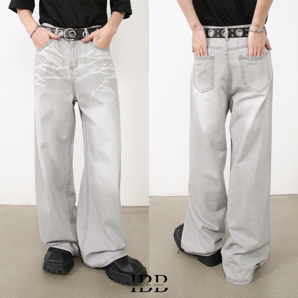 IBB MARCOS RETRO GREY JEANSS กางเกงยีนส์ทรงกระบอกใหญ่เอวสูงสไตล์ย้อนยุค