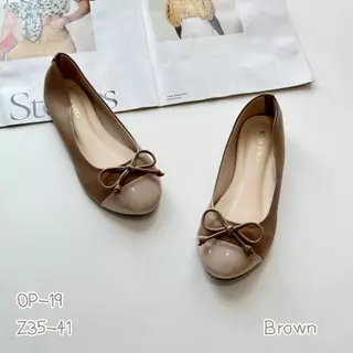รองเท้าคัชชู ส้นเตี้ย เป็นหนัง pu นิ่มใส่สบาย มี 5สี รองเท้าบัลเล่ย์ รหัส Op-19