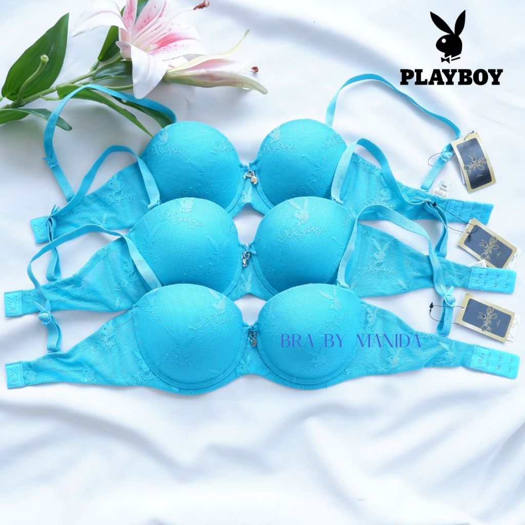 Playboy - PMB355-4 มีโครง ฟองน้ำบาง แต่งผ้าลูกไม้ลายเพลย์บอยทั้งตัว ราคาป้าย 990.-