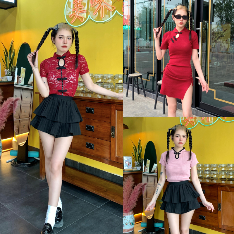 SpinnyHouse รวมเซตเสื้อสีแดง ใส่วันตรุษจีน ใส่งานทางการก็ได้ ผ้าไหมพรมยืด ทรงดีพรางหุ่น รุ่น รวมเซตแดง