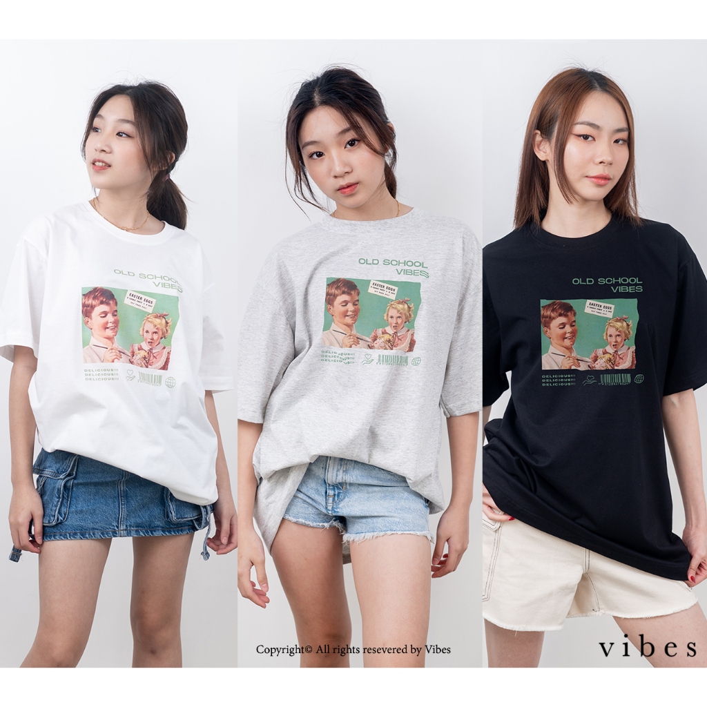 ✨New✨Vibes.brandd 〰️ Old School "Easter Egg" Oversized Tee cotton100% 〰️☁️ เสื้อยืด oversized