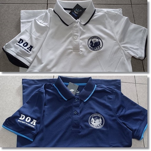 เสื้อโปโลท่าอากาศยาน ปักแขนDOA ผ้าcool ใส่สบาย ปักทุกตัว