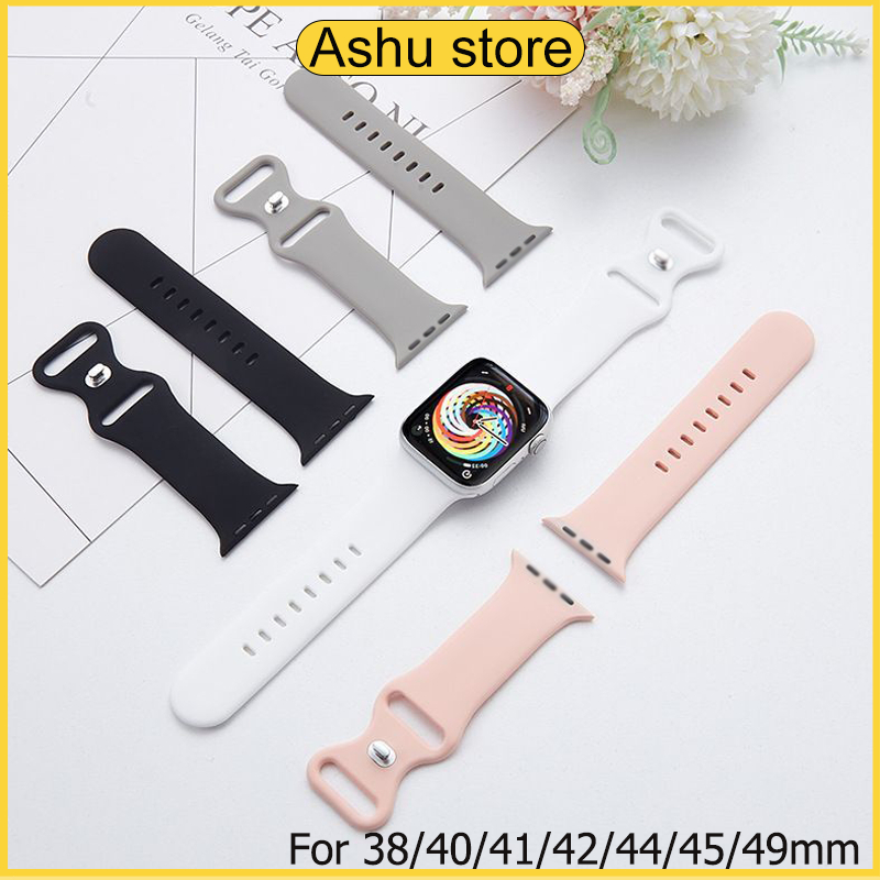 สายรัดซิลิโคนกันน้ำ Series10/11 Ultra 9 8 7 6 SE 4 5 3 21 สายซิลิโคนเหลวสีทึบ iwatch49mm46mm45mm44mm42mm38mm40mm41mm