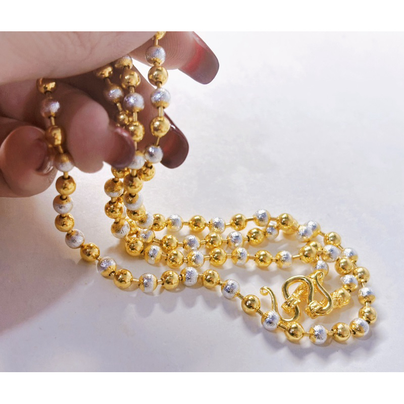 สร้อยคอ2กษัตริย์ลายไข่ปลาพ่นทราย ยาว20และ24นิ้ว สร้อยคอทองชุบ สร้อยคอทองไมครอน（2.5mm、3mm、4mm）