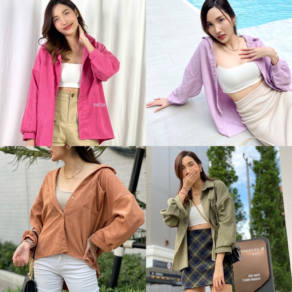 เสื้อเชิ๊ตลูกฟูก ทรง Oversize(รอบอก 50'' ทรงเสื้อไหล่ตก(ไหล่กว้างกว่าปกติ))