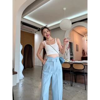 WT22 รุ่น Maily Pants 42นิ้ว สูง175 ใส่แล้วไม่ลอย กางเกงทรงกระบอก ใหญ่ กางเกงเอวสูง ผู้หญิง เก็บพุง พรางหุ่น กางเกงทำงาน