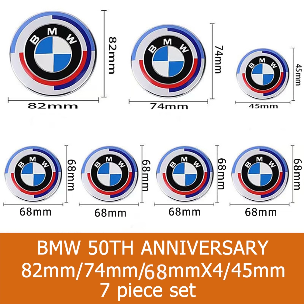 7ชิ้น ฝาครอบตรงกลางรถ50th โลโก้ครบรอบยางล้อรถสติกเกอร์ติดดุมล้อรถยนต์ตรารถยนต์ดุมล้อX1 BMW X2 X3X4X5 X6 X7 I M Z series7