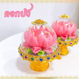พานดอกบัว สีชมพูถวายพระแม่ลักษมี งานดินปั้น