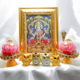 พานดอกบัว สีชมพูถวายพระแม่ลักษมี งานดินปั้น
