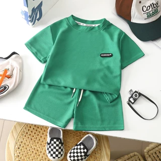 Babyonline(Y246)N2-3 ล่าง3 (ส่งด่วน1วัน)ชุดเซ็ตเสื้อแขนสั้นกางเกงขาสั้นลายหมีน่ารัก ผ้าวาฟเฟิล นิ่ม ระบายอากาศ