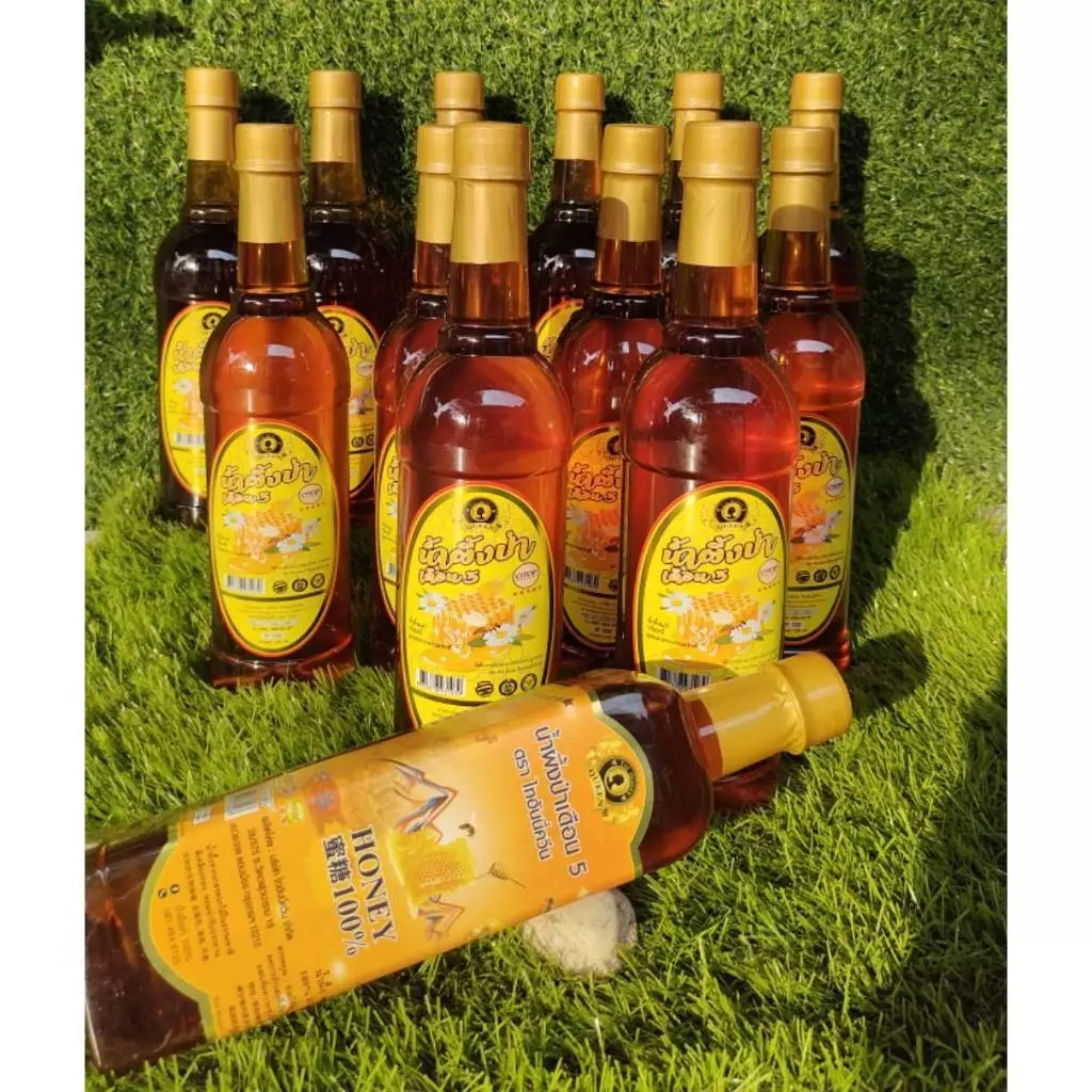 น้ำผึ้งป่าเดือนห้า ขวดพลาสติกคอเรียบ ตรา tai honey queen 1000g ชุด 12 ขวด แถมน้ำผึ้งป่า 1000g 1 ขวด