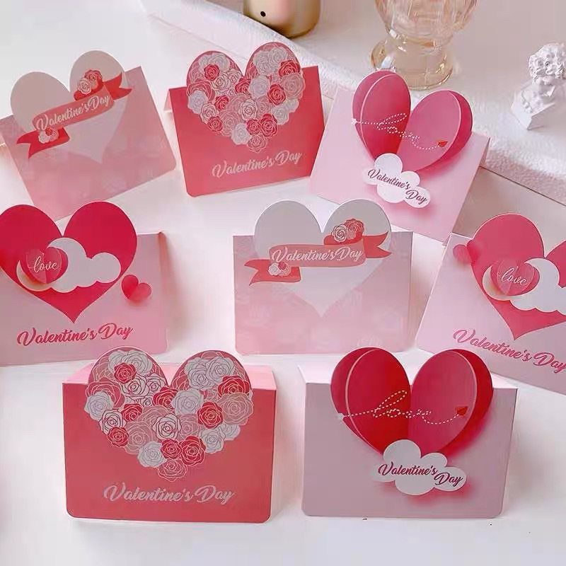 (พร้อมส่ง) การ์ดอวยพร การ์ดวาเลนไทน์ การ์ดวันเกิด Vanlentine Card (ลายหัวใจ)