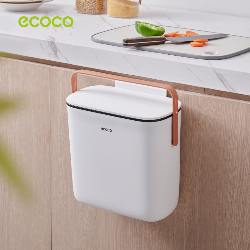 [พร้อมส่ง]ECOCO ถังขยะมีฝาปิด ถังขยะติดผนัง ขนาด 10 ลิตร ประหยัดพื้นที่