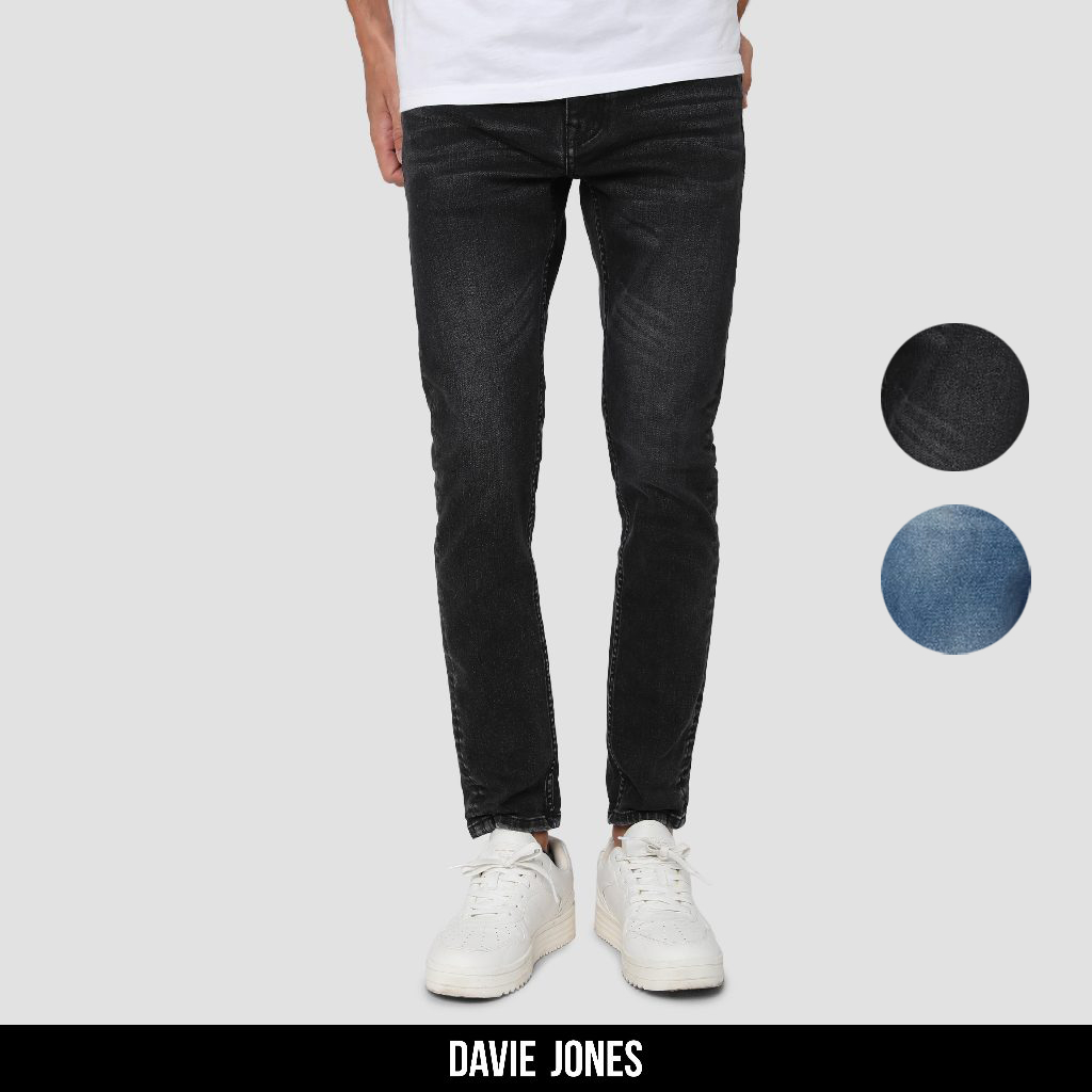 DAVIE JONES กางเกงยีนส์ Slim Fit Jeans CO0060 สีดำ ฟ้า