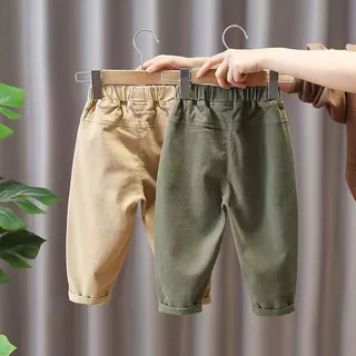 Babyonline(Y456)I3 (ส่งด่วน1วัน)กางเกงขายาวเอวสม็อคสำหรับเด็กผู้ชายสุดเท่ ผ้าแคนวาส นิ่ม ระบายอากาศ