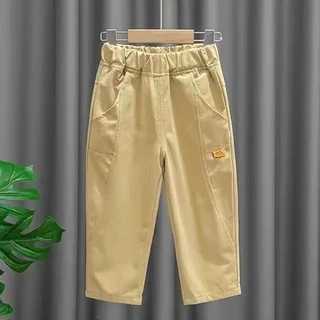 Babyonline(Y456)I3 (ส่งด่วน1วัน)กางเกงขายาวเอวสม็อคสำหรับเด็กผู้ชายสุดเท่ ผ้าแคนวาส นิ่ม ระบายอากาศ