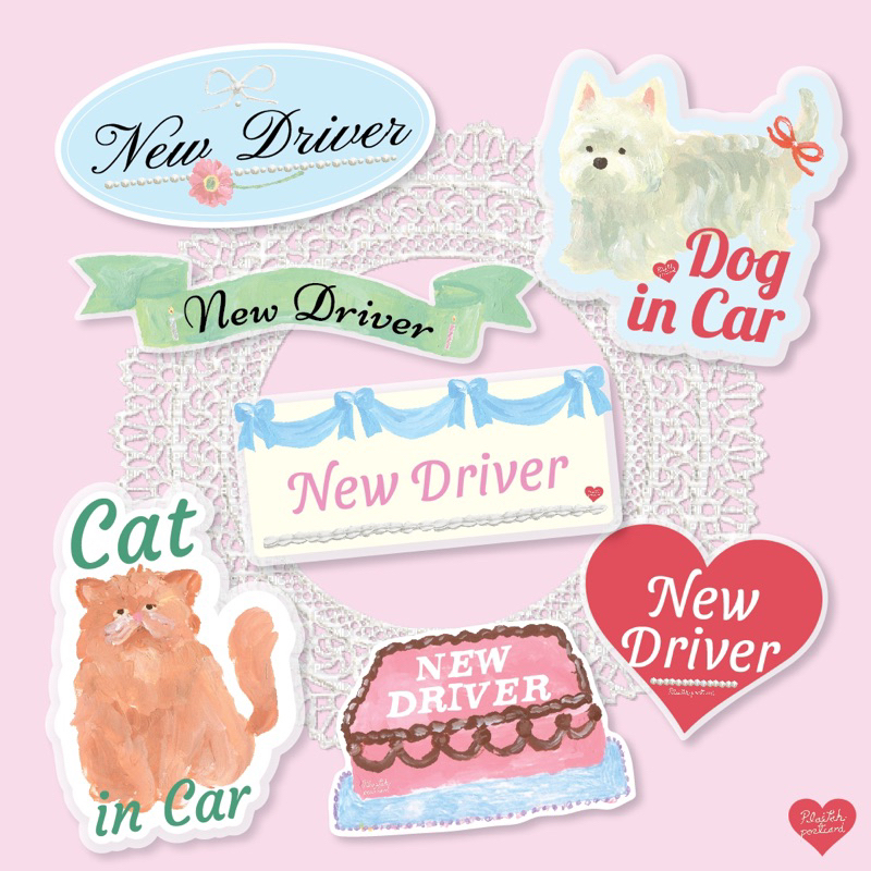 𝑵𝒆𝒘 Car Sticker สติ๊กเกอร์ติดรถ new driver, dog in car มือใหม่ขัดขับมาหลายลายเลย เพี้ยบบบ🎀🫖 l plaifah.postcard