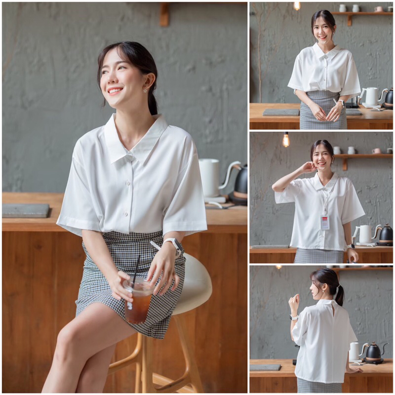 เสื้อคอปก แขนสั้น Over size #l154shop_w025