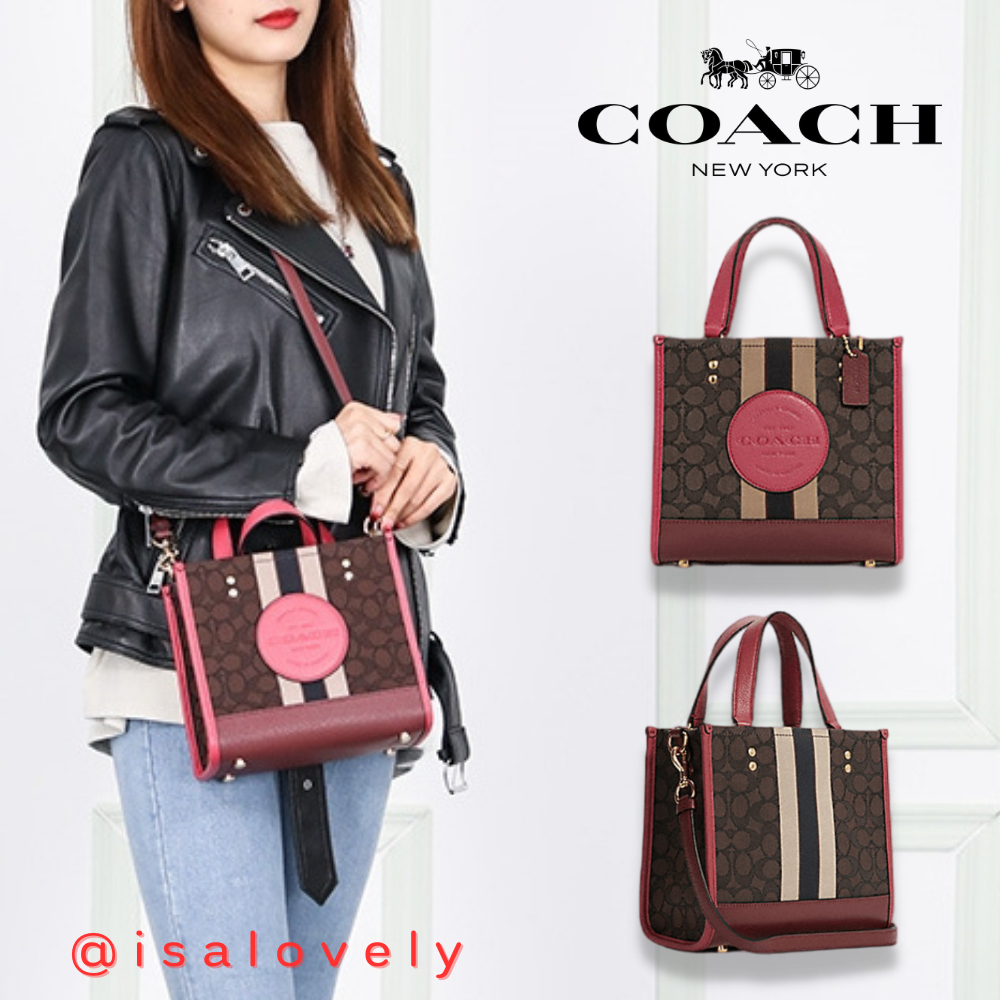 📌Isa Lovely Shop📌  COACH C7083 DEMPSEY TOTE 22 IN SIGNATURE JACQUARD WITH STRIPE AND COACH PATCH  CO