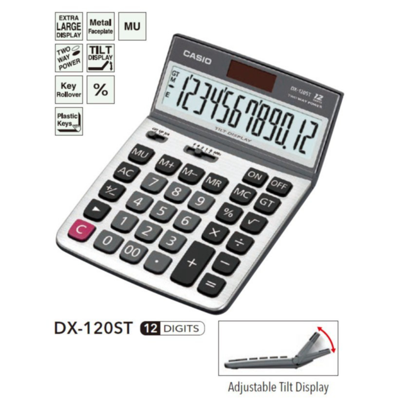 เครื่องคิดเลข CASIO DX-120ST 12หลัก *ปรับระดับหน้าจอได้(ของแท้ รับประกัน 2 ปี)