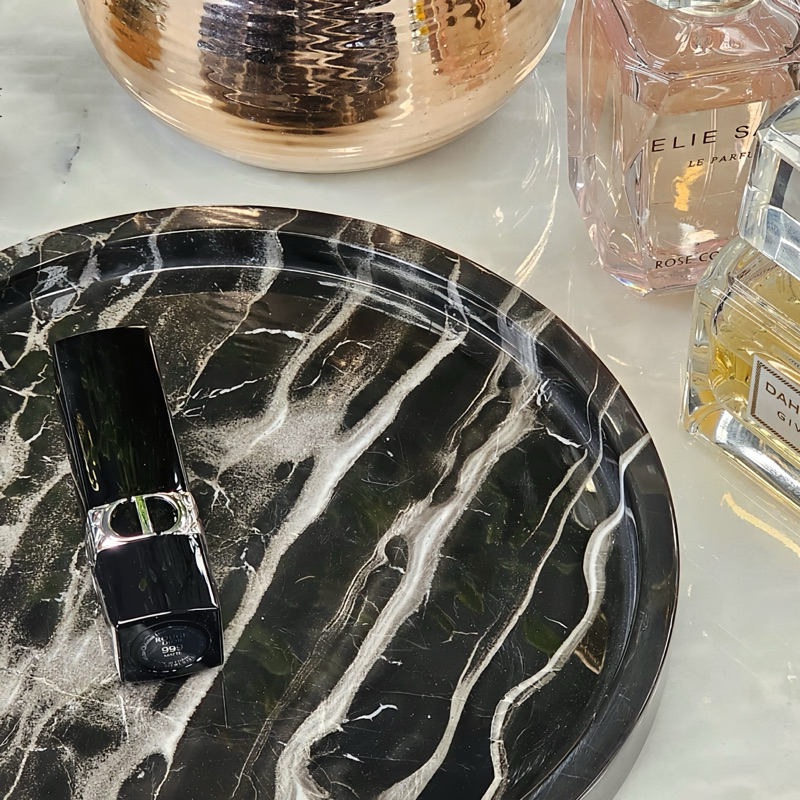 ถาดหินอ่อนแท้ ถาดหินอ่อนแบบกลมใช้วางเทียนหอมเครื่องประดับแต่งบ้าน