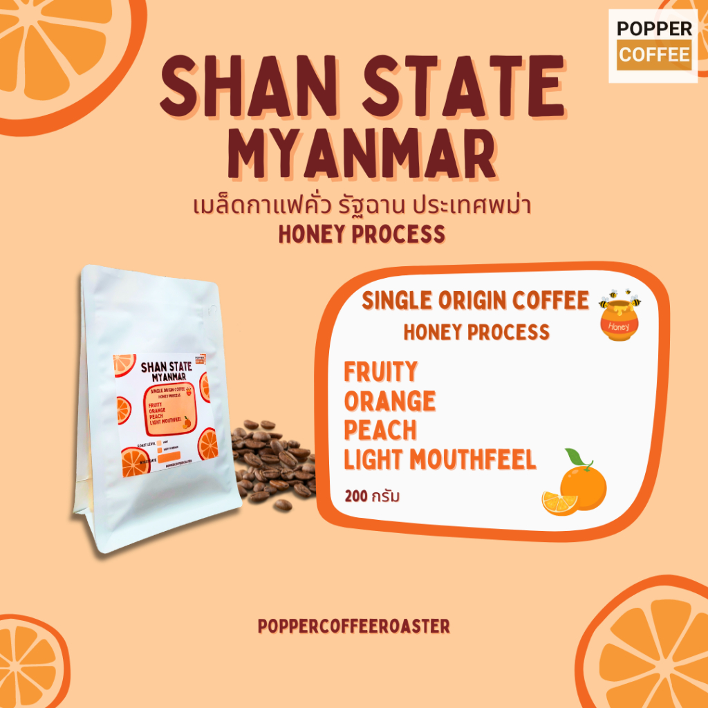 เมล็ดกาแฟคั่ว Shan States จากพม่า Honey Process ขนาด 200 กรัม