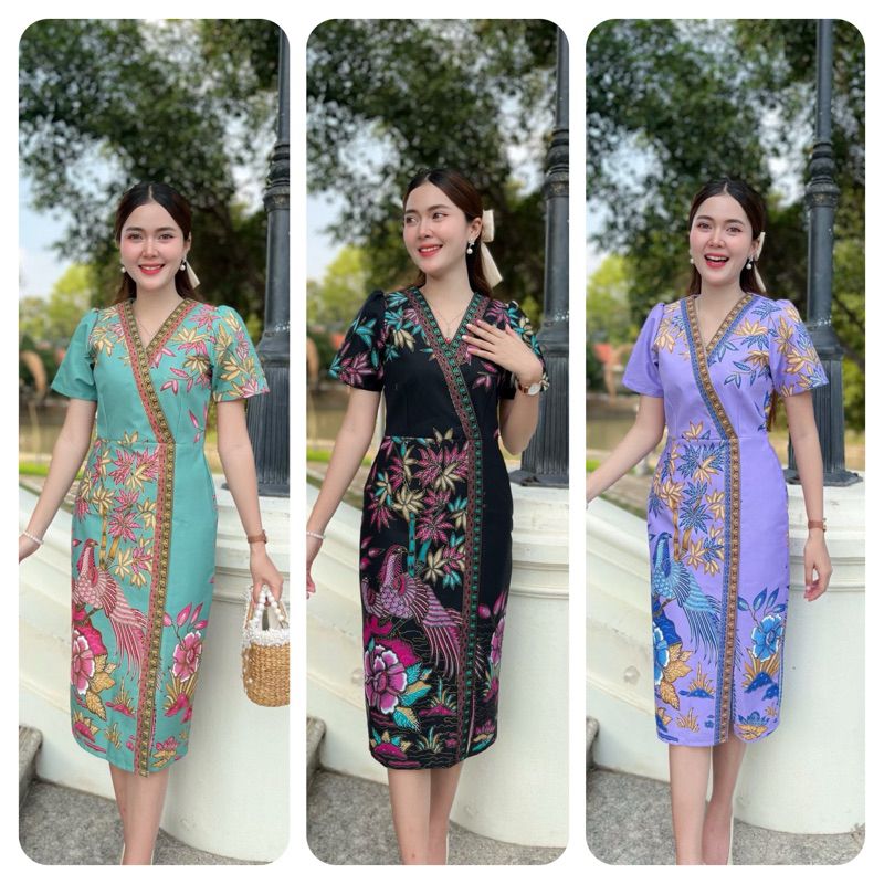 ส่งฟรี‼️ชุดเดรสผ้าปาเตีะอินโดเเท้ แต่งลายชนเชิง ความยาวชุด 42” คอวี อัดกาวทั้งชุด Dress ThaiDress