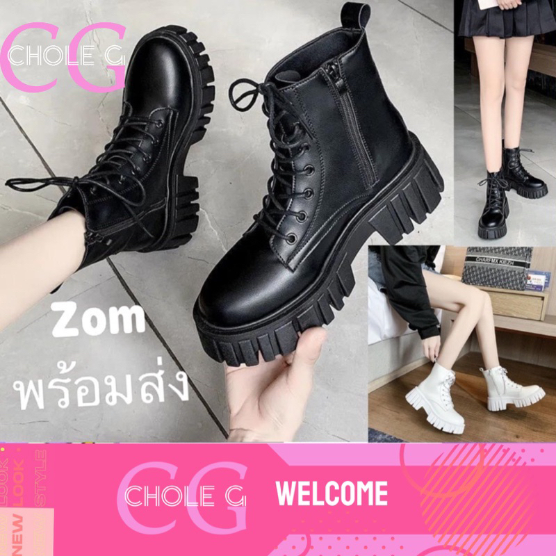 Chole G:Zom Boots รองเท้าบูทหุ้มข้อยาว หุ้มข้อหนังสไตล์อังกฤษ size 37-42 กำลังฮิตส้นสูง 5cm(SH0039)