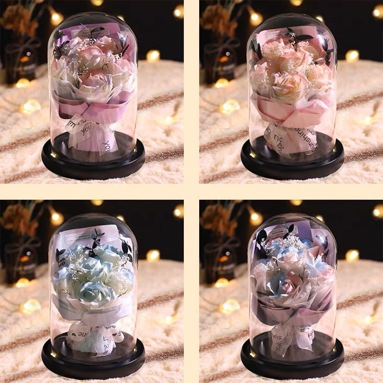ส่งไวจากไทย 【พร้อมส่ง】 โหลแก้วช่อกุหลาบพร้อมใส่รูปได้ ช่อดอกไม้ ครอบแก้ว วาเลนไทน์ ของขวัญ ความรัก โรแมนติก 6AA