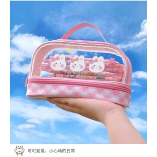 กระเป๋าดินสอ กันน้ํา ขนาดใหญ่ จุของได้เยอะ แบบพกพา สีโปร่งใส สําหรับใส่เครื่องเขียนนักเรียน