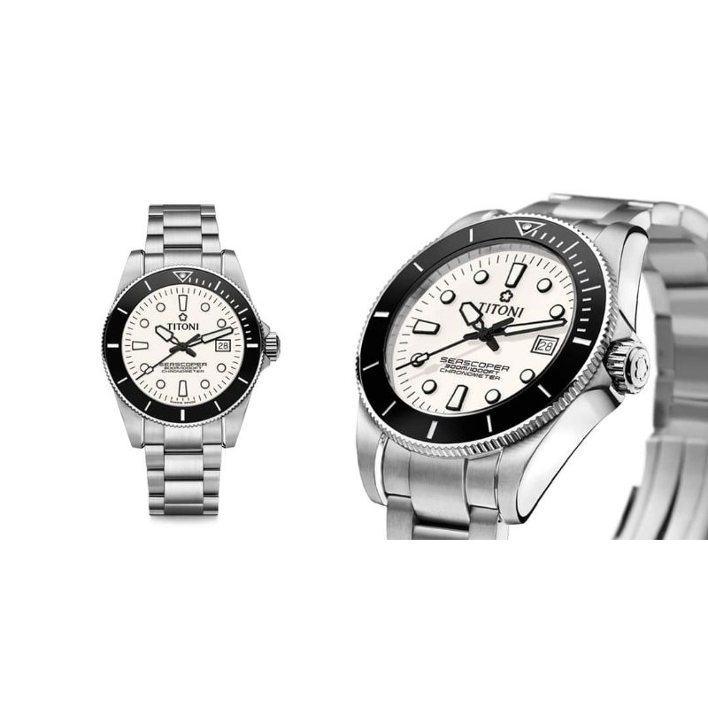 ของแท้ประกันศูนย์ นาฬิกาข้อมือผู้ชาย  TITONI Seascoper 300 “The Cool White” TI83300 S-BK-713