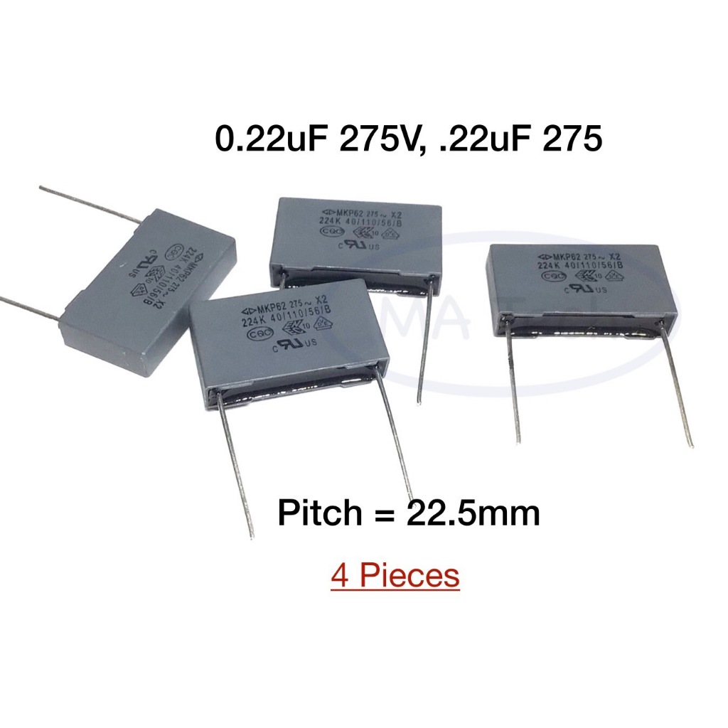 คาปาซิเตอร์แบบโพลีโพรไพลีน 0.22uf/275V, .22uF 275V Polypropylene Film Interference ขนาด 22.5mm มีจำนวน 4 ชิ้น(4 Pcs)