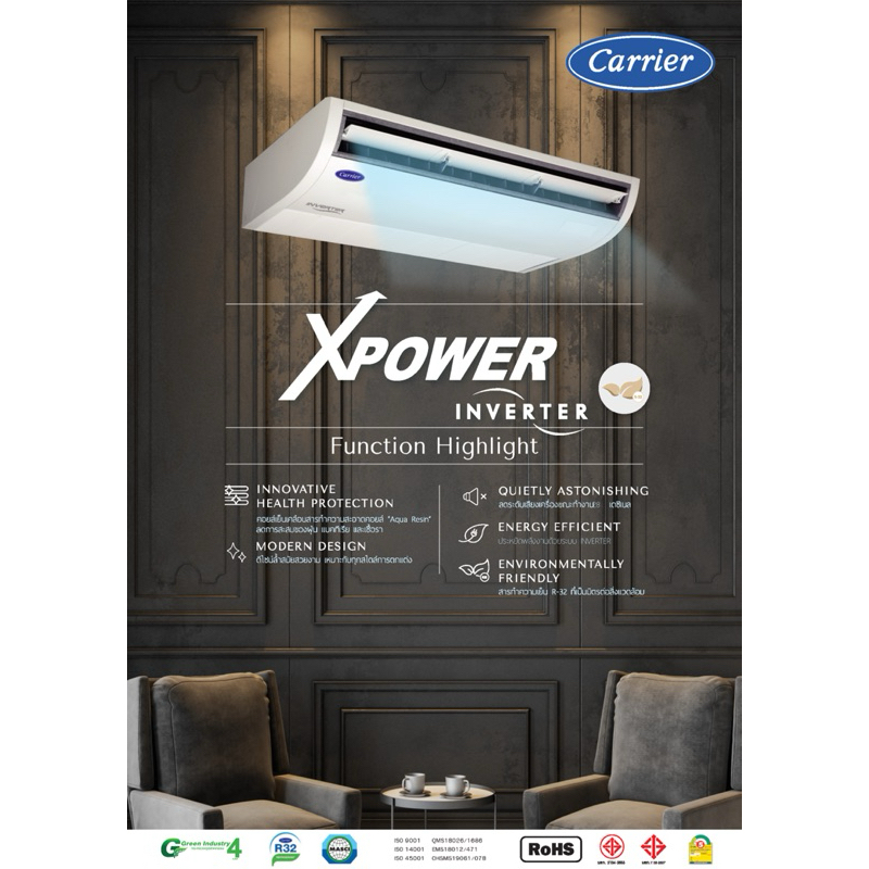 🚚จัดส่งฟรี 🔥 แอร์ CARRIER แอร์แขวนใต้ฝ้า อินเวอร์เตอร์  TGV XPOWER R32 รับประกันคอมเพรสเซอร์ 5 ปี อะ
