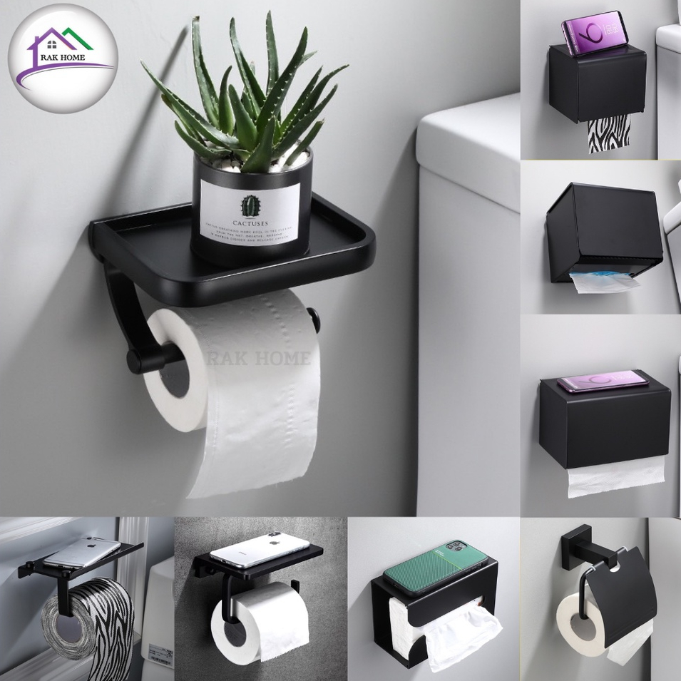 RAK HOME ที่ใส่ทิชชู่ ที่แขวนกระดาษชำระในห้องน้ำ ติดผนังไม่ต้องเจาะ อลูมิเนียมสีดำเคลือบอบสี