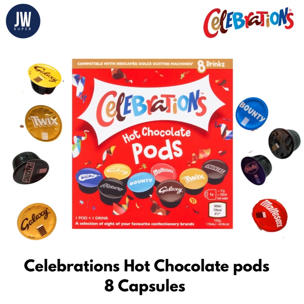 Celebrations Hot Chocolate Pods ช็อกโกแลตชงร้อน Mars(มาร์ส) มี 8 แบบ (8แคปซูล/กล่อง)BBE :08/2024