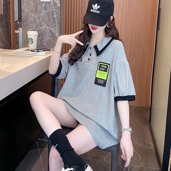 เสื้อแขนสั้นคอปก แฟชั่น Oversize (อก 52 นิ้ว) คอปกปลายแหลม กระดุมคอ ผ้าโปโล(บาง) สินค้าพร้อมส่ง A20