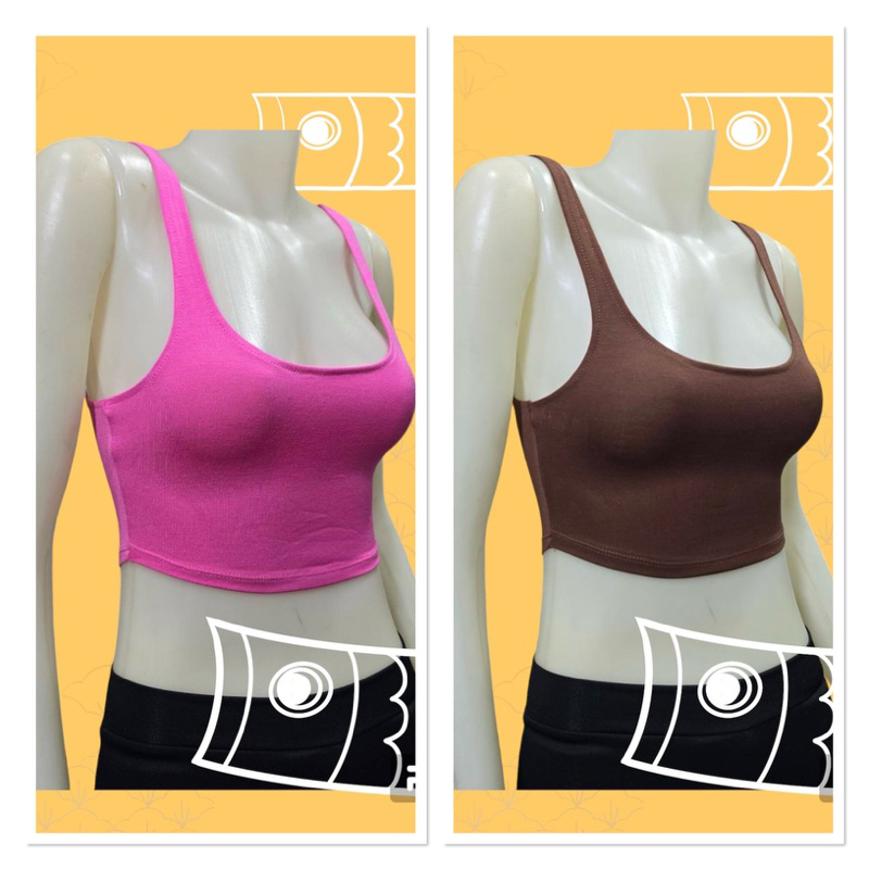 Sns201🍉เสื้อครอปชายโค้ง🍉คอลึก🍉ผ้าเรย่อน