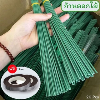 (20เส้น)ก้านดอกไม้สีเขียว สำหรับงานDIY ก้านดอกไม้ 20 ก้านแถมฟรี เทปพันก้าน 1 ม้วน