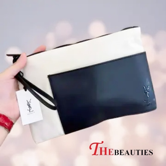 ✅ กระเป๋าเครื่องสำอางค์ YSL Beaute Black / WHITE Makeup Bag Pouch   กระเป๋า ใส่เครื่อสำอาง