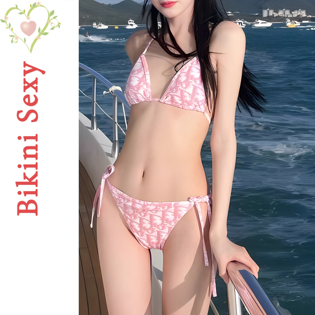 BikiniSexy บิกินี่ชุดว่ายน้ํา สีชมพู ชุดว่ายน้ํา เซ็กซี่ ผูกเชือก ส่งจากไทย #0112