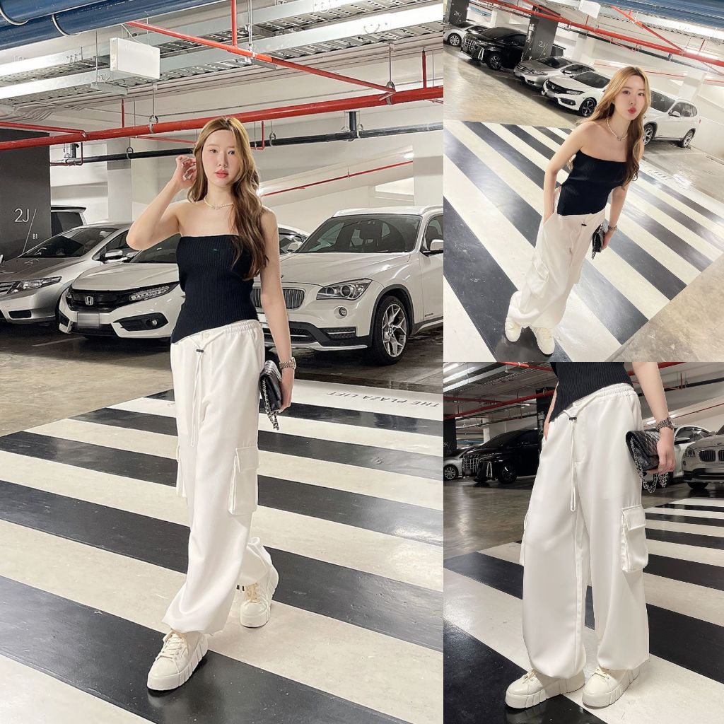 SLYQ MADE 🎀 TOBI CARGO DRAWSTRING PANTS กางเกงคาร์โก้ขายาวปลายขารูด