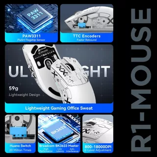 Attack Shark R1 gaming Mouse เมาส์บลูทูธไร้สาย PAW3311 เมาส์สำหรับเล่นเกม 3โหมด บลูทูธ 2.4G Type-C