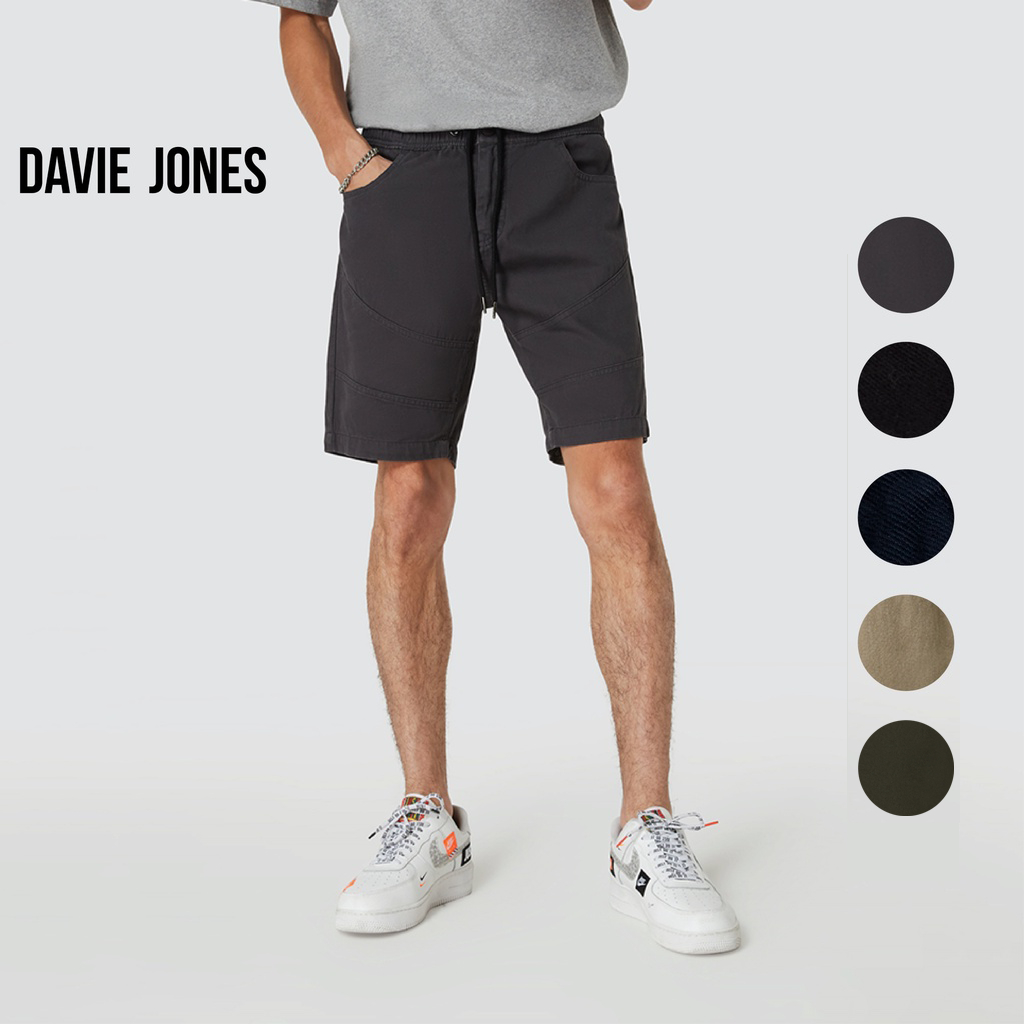 DAVIE JONES [BE FEARLESS] กางเกงขาสั้นผู้ชาย Slim Fit Shorts สีกากี เขียว ดำ กรม กากีเข้ม เทา PL0012