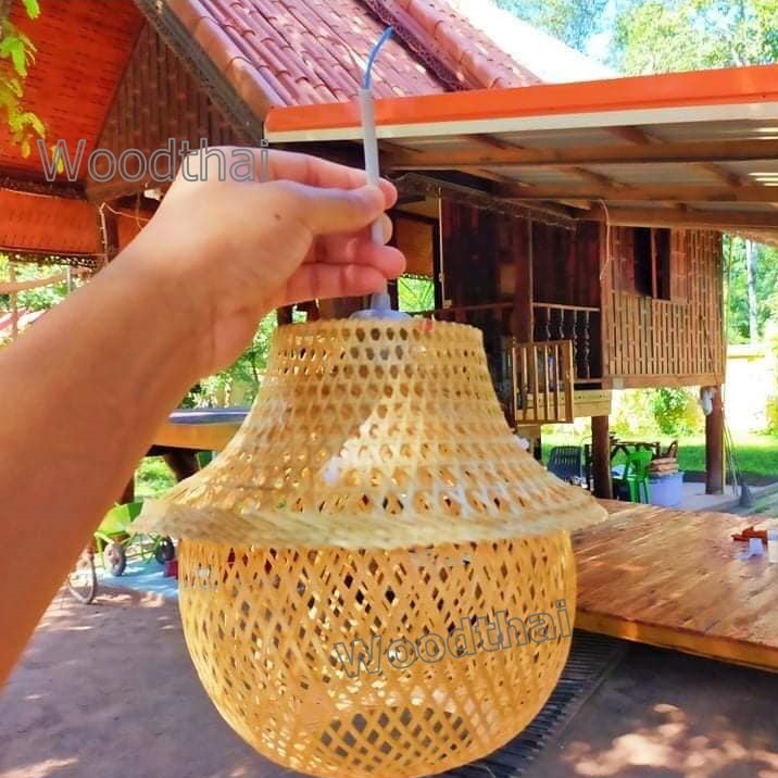 โคมไฟไม้ไผ่จักรสาน แขวน ห้อย เพดาน ระเบียง เฉลียง ใต้หลังคา ขั้ว E27 Idea ประดับตกแต่ง รีสอร์ท โรงแรม ร้านอาหาร ห้องโถง